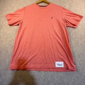 Nautica Mens Short Sleeve Crew Neck T-Shirt Coral Pink Heathered Logo Tee XL